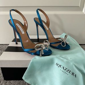 Aquazurra Babe Bow Sandal 105 Satin Boy Blue Size 37.5